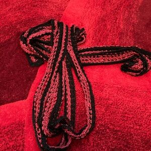 Extra Long Crocheted Scarf | Maroon/Red and Black | Whimsigoth | Vintage 90s